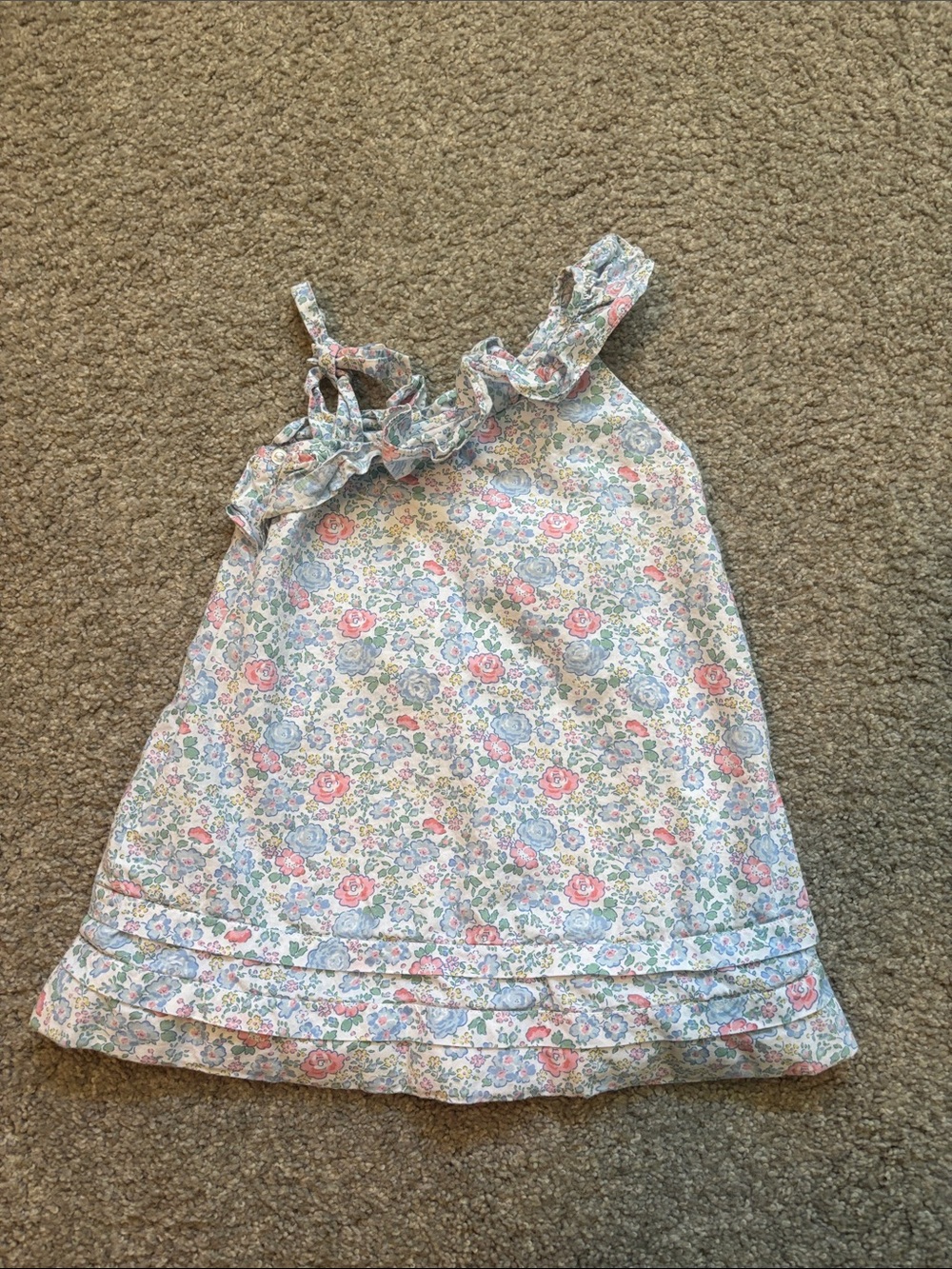 Shrimp & Grits Kids 3T Girls Floral Ruffle Sundress - Pink & Blue on Cream